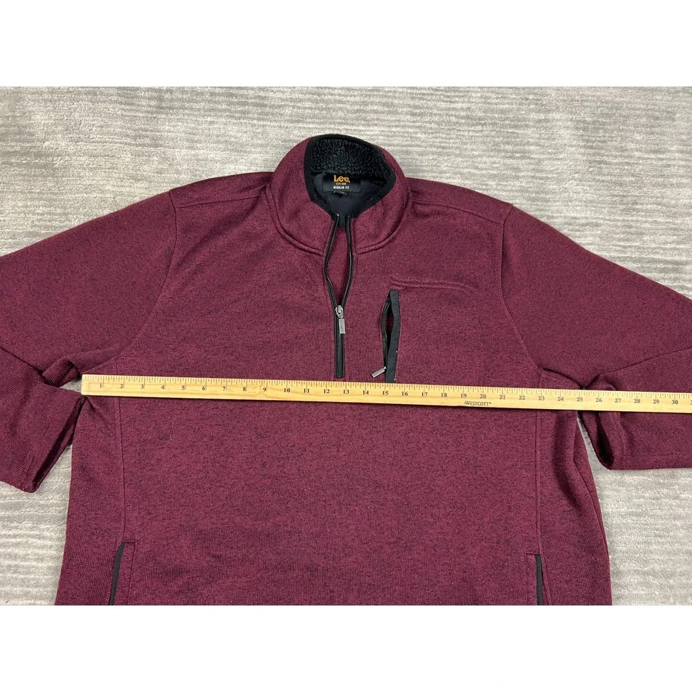 Lee Pullover Mens XXL Burgundy Heather Quarter Zip Sherpa Collar Fleece Sweater